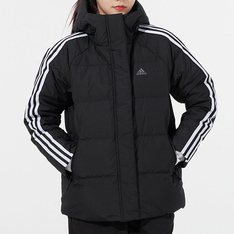 (WMNS) adidas W 3St Puff Jkt Double Layer Knit Zipper Pocket hooded down Jacket Black H23063