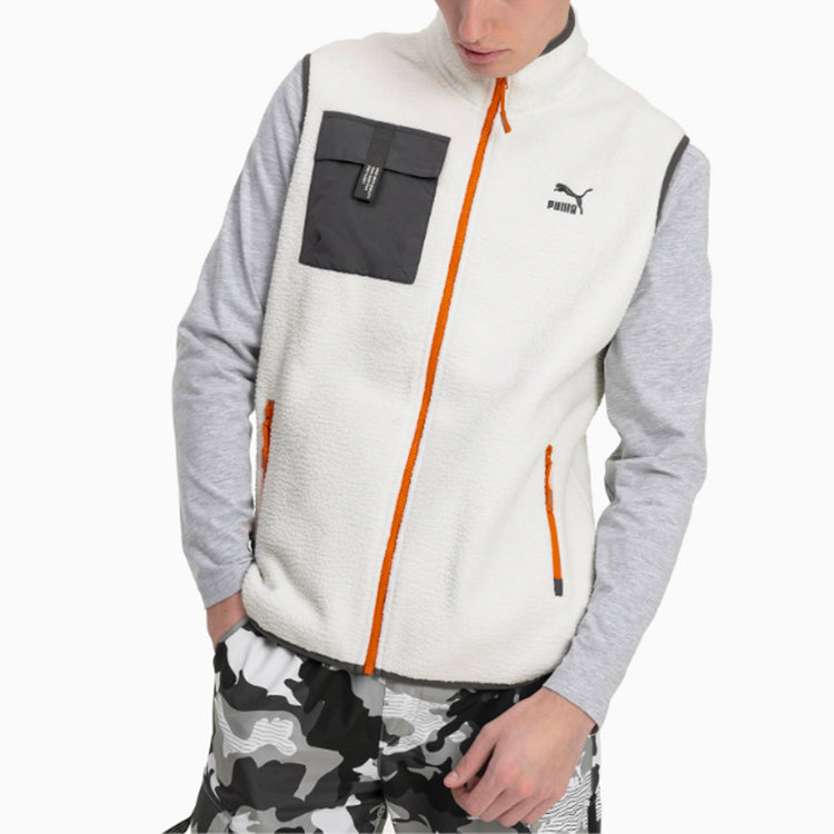 PUMA XTG Trail Fleece Full Zip Pocket Vest 'White Black Orange' 596728-64