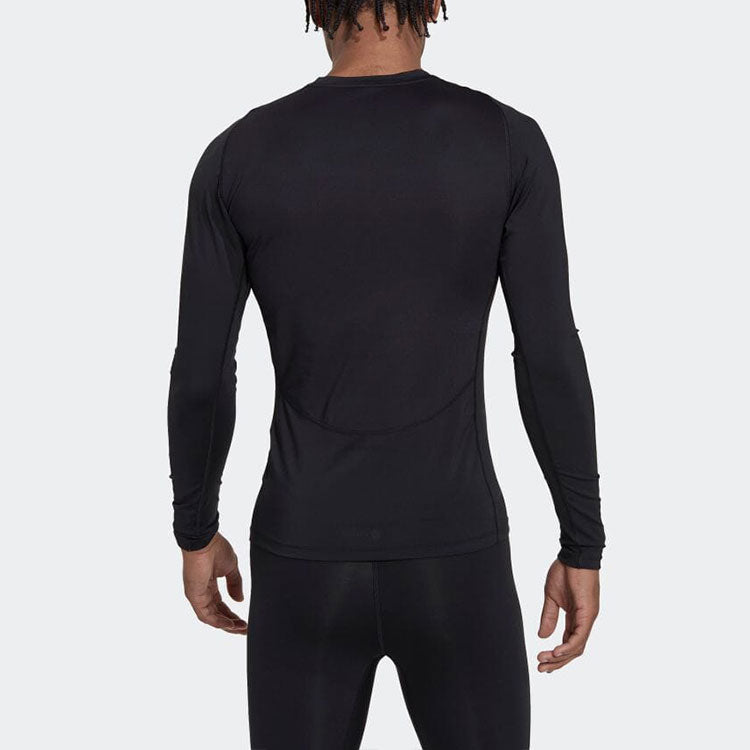 Men's adidas Solid Color Logo Slim Fit Sports Training Long Sleeves Black T-Shirt HK2336