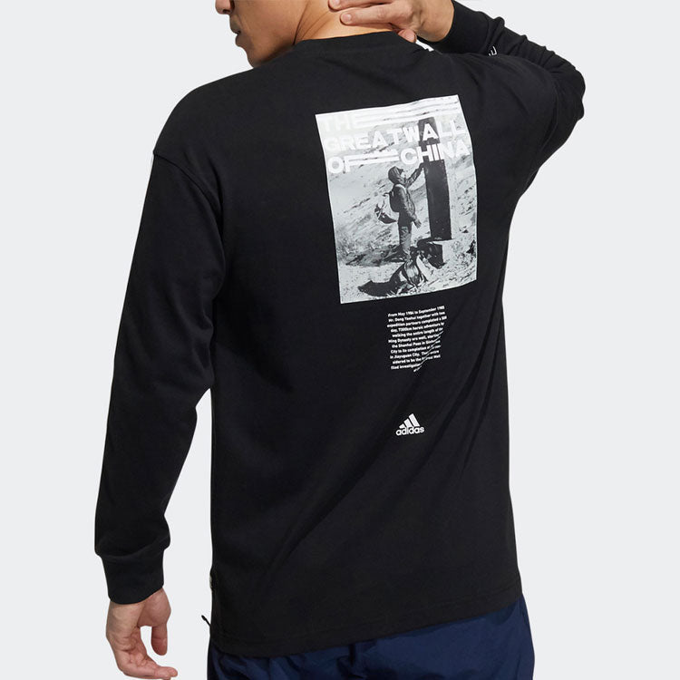 Men's adidas Solid Color Casual Printing Round Neck Pullover Black H23093