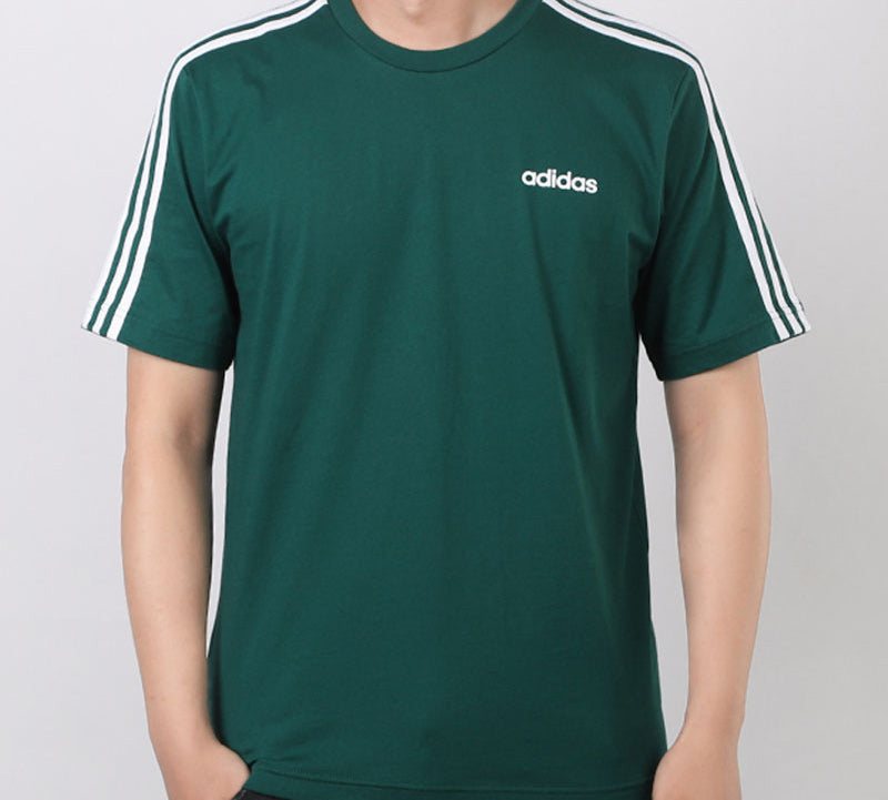 adidas E 3S Tee Classic Stripe Training Sports Round Neck Short Sleeve Dark Green FM6230