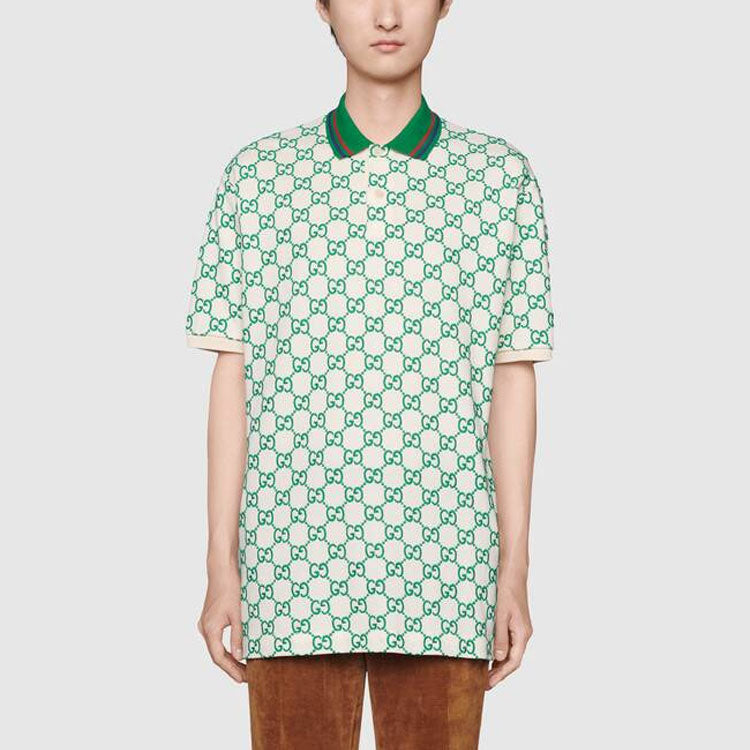 Men's Gucci SS21 GG Elastic Green Polo Shirt 598956-XJB0U-9063