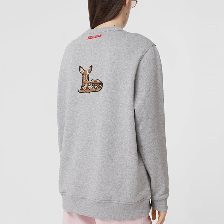(WMNS) Burberry Deer Pattern Cotton Loose Swea Grey 80321171