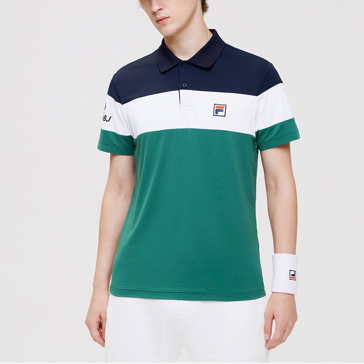 FILA Athletics Embroidery Logo Color Contrast Short Sleeve Polo Blue A11M133159F-NV