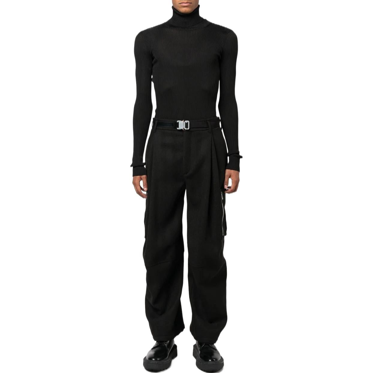 Men's Off-White SS22 Helvet Ribbed Slim Fit Wool Sweater Black OMHF041F22KNI0011010BLACK