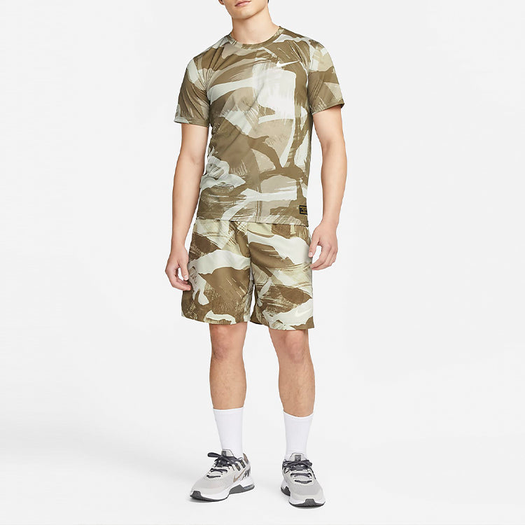 Men's Nike Dri-FIT Camouflage Logo Printing Casual Round Neck Short Sleeve Light Brown T-Shirt DR7568-242