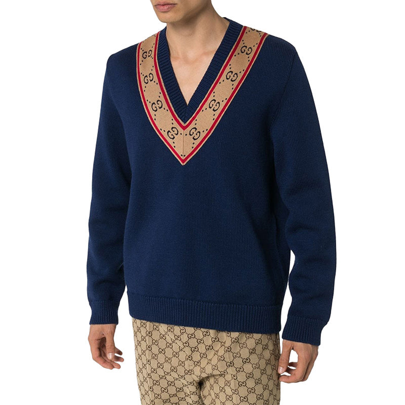 Gucci GG V-neck Wool Sweater 'Blue' 577089-XKAU0-4912