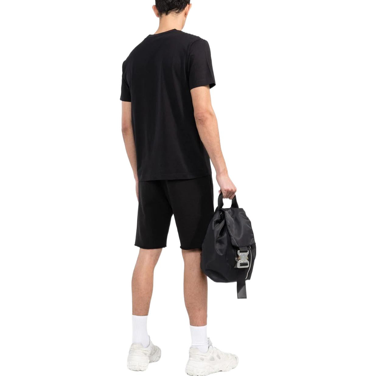 Men's Off-White Solid Color Round Neck Short Sleeve Black T-Shirt OMAA027C99JER0131001