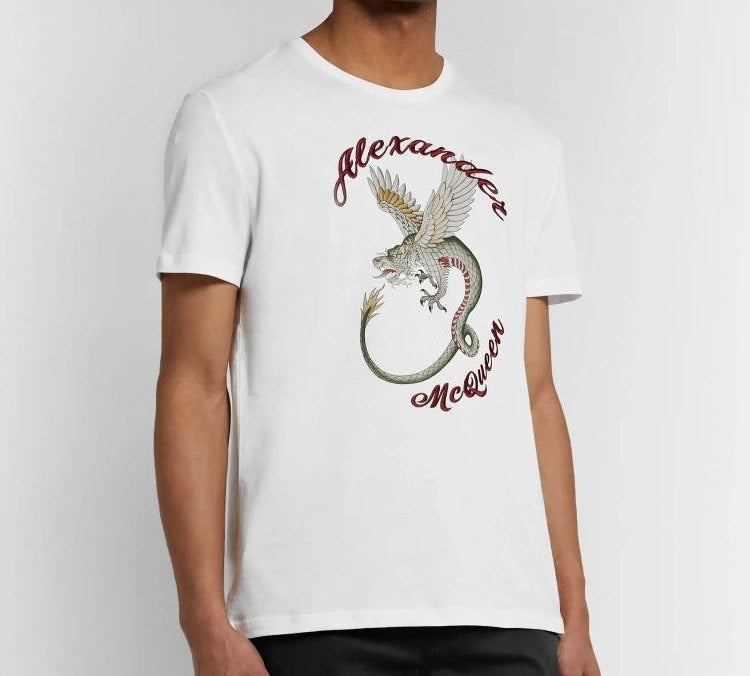 Men's Alexander McQueen Dragon Pattern Short Sleeve White 609578-QOZ92-0900
