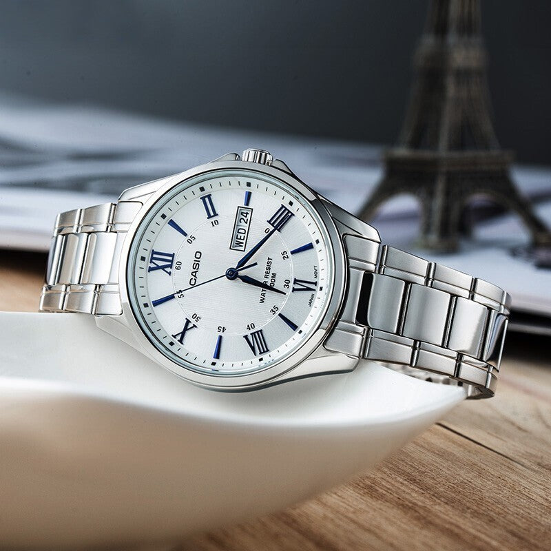 CASIO Waterproof Stainless Steel Strap Mens Silver Analog MTP-1384D-7A2