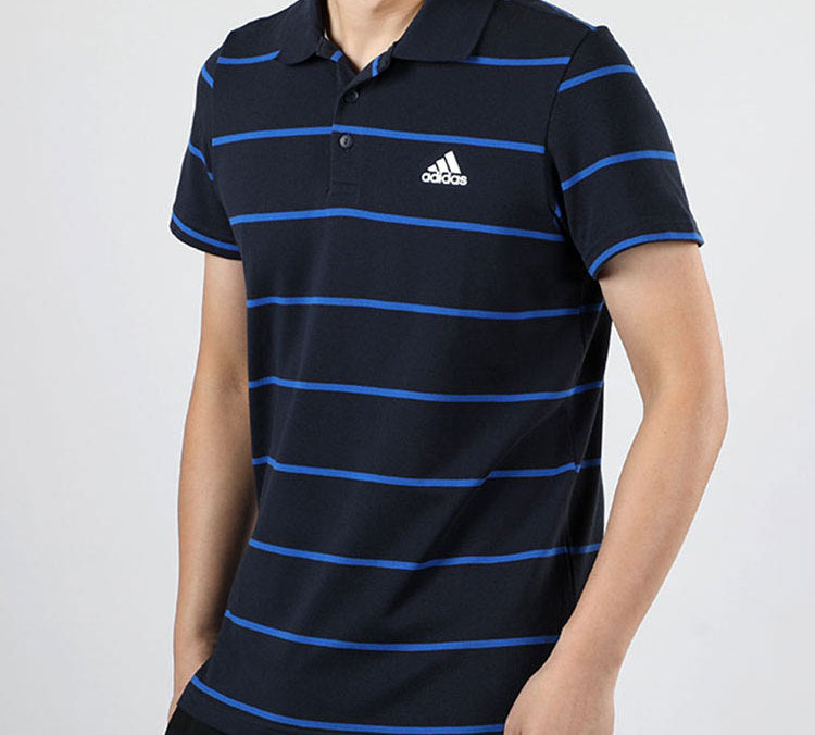 adidas YARN DYE Casual Stripe Short Sleeve Polo Shirt Blue FT2832