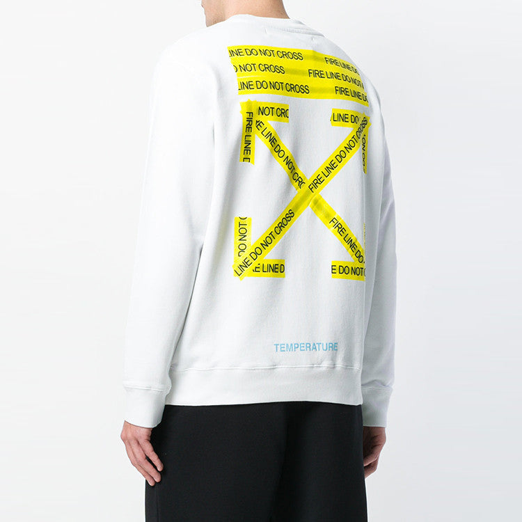 Men's Off-White Rubber Strap Printing Round Neck Long Sleeves White 0MBA003S180030240160