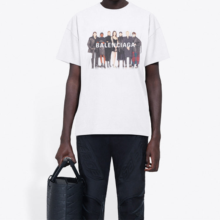 Men's Balenciaga Band Portrait Printing Logo Retro Short Sleeve White 612966TIV479000