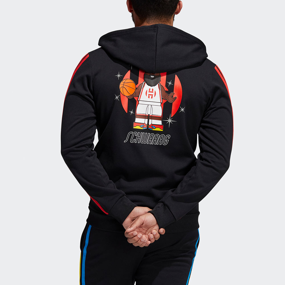 Men's adidas x Harden Fz Lego Blocks Crossover Pattern logo Sports Hooded Jacket Black H51239