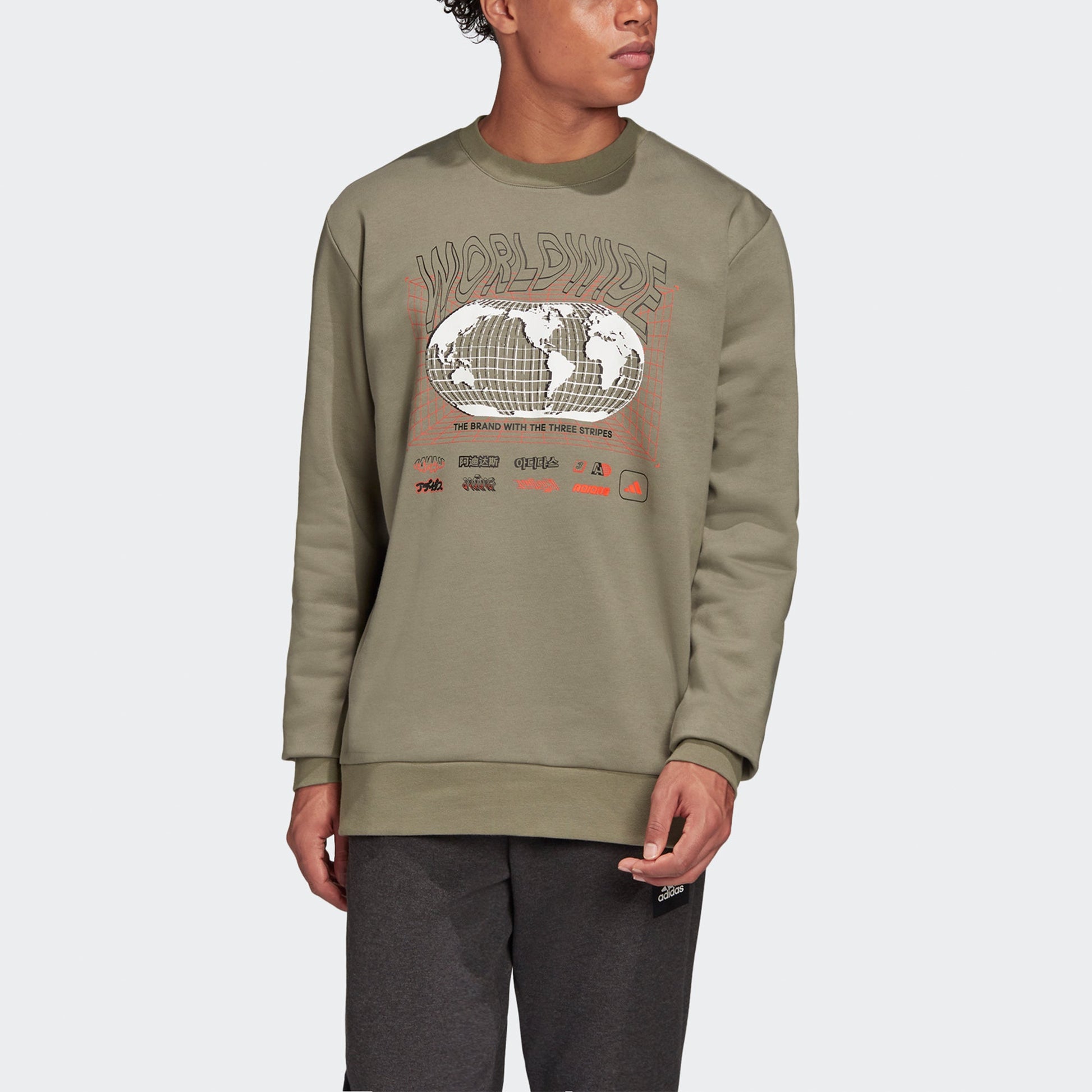 adidas M Pack Crew Alphabet Pattern Printing Sports Round Neck Pullover Green FL3889
