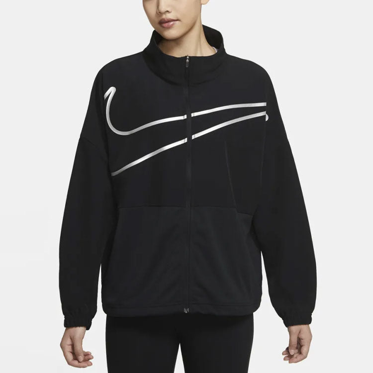 (WMNS) Nike Large Woven Stand Collar Training Sports Black Jacket DA0498-010