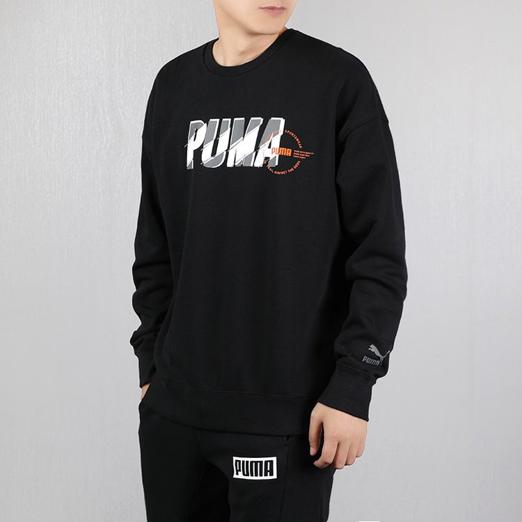 PUMA Alphabet Logo Printing Fleece Lined Round Neck Black 597200-01