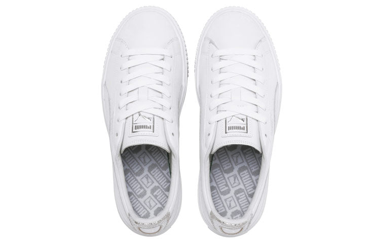 (WMNS) PUMA Basket Platform Sneakers White/Silver 369840-02