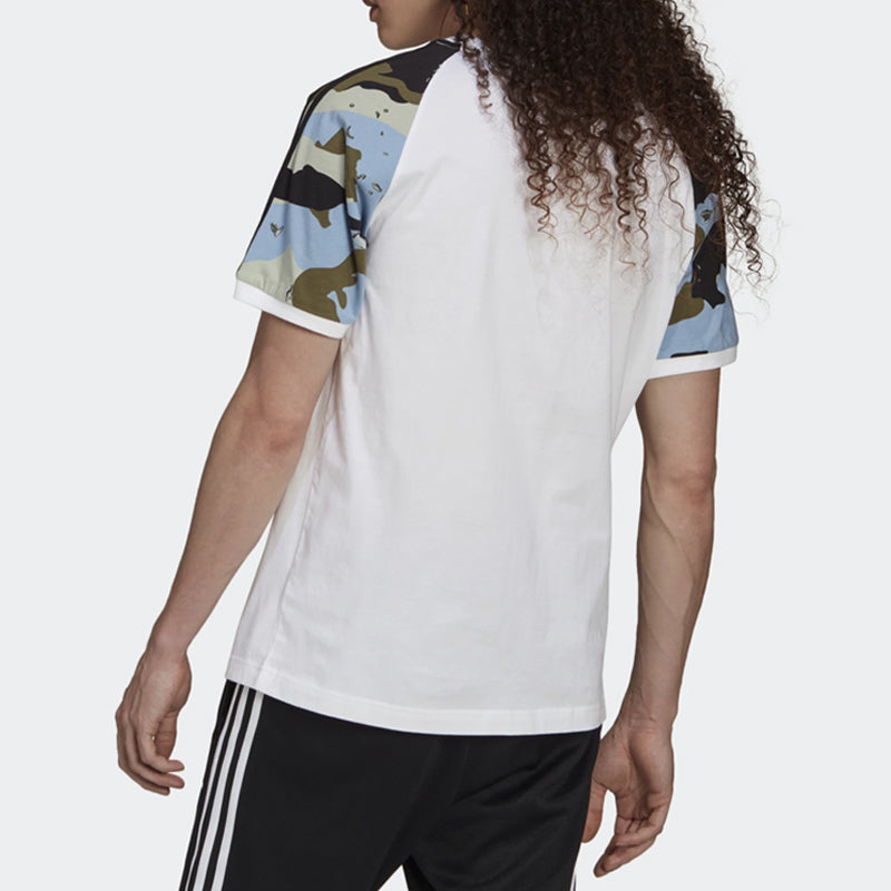 adidas originals Camouflage Splicing Sports Round Neck Short Sleeve White H13486