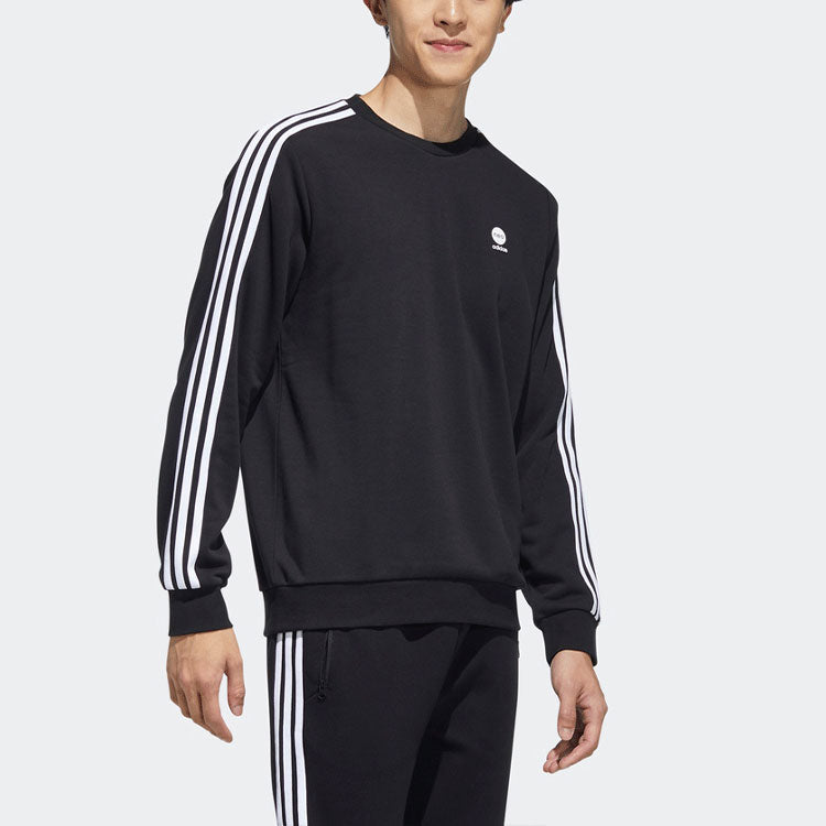 Men's adidas neo Side Stripe Sports Pullover Round Neck Black HD4668