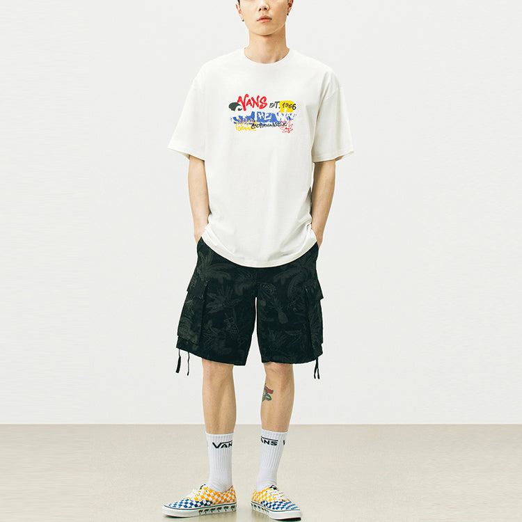 Vans Graffiti Alphabet Printing Sports Loose Short Sleeve Couple Style White VN0A5F3JFS8