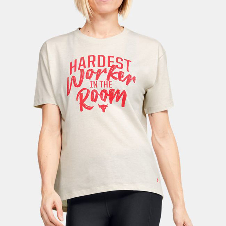 (WMNS) Under Armour Project Rock Training Sports Short Sleeve White 1355681-110