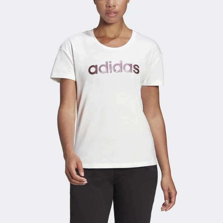 (WMNS) adidas Alphabet Printing Round Neck Training Sports Short Sleeve White GL7802