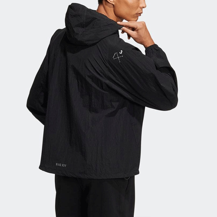 Men's adidas Printing Logo Hooded Long Sleeves Japanese Version Black Jacket HD0074
