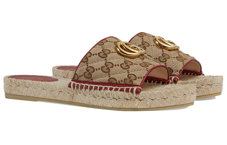 (WMNS) Gucci Double g Canvas Straw Woven Fashion Ebony Slippers 620120-KQWM0-9761