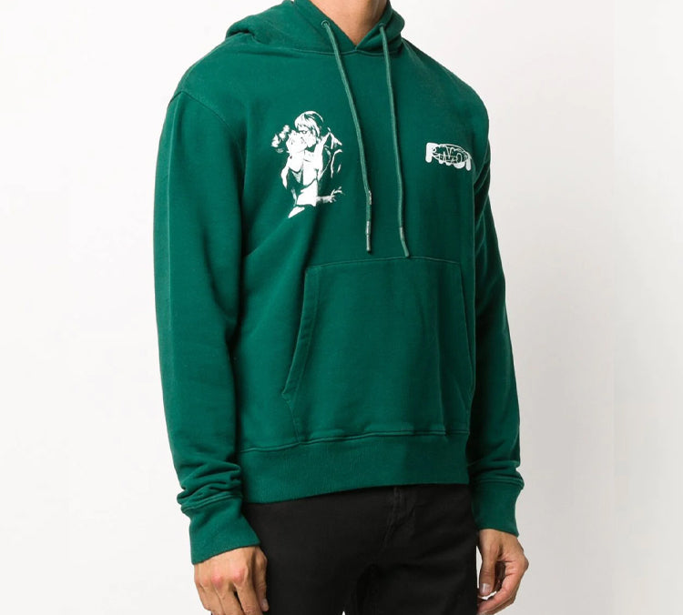 Off-White FW20 Kiss 21 Printing Hooded Pullover Men Green OMBB034E20FLE0075701