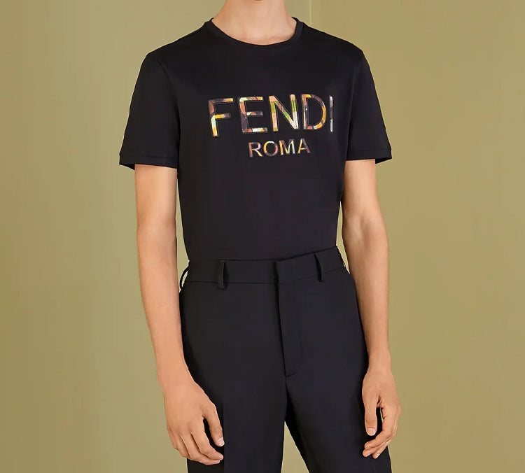 Men's FENDI Multi-Color Printing Short Sleeve Black FY0894-ABR9-F1AYV