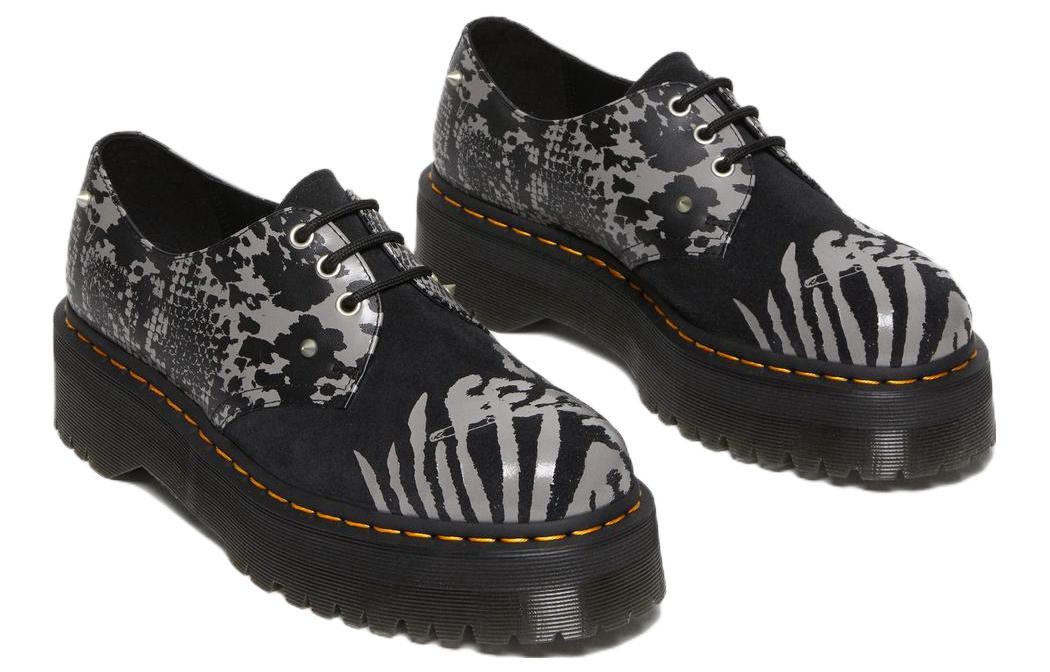 Dr. Martens 1461 Animal Clash Leather & Suede Platform Shoes 'Black Grey' 27695001