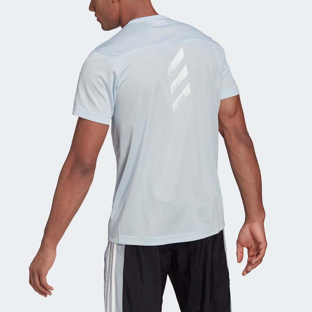 adidas Gzm Finisher Tm Marathon Running Sports Splicing Breathable Round Neck Short Sleeve Light Blue GV1323