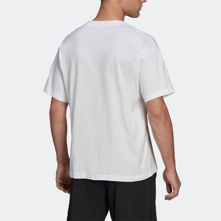 adidas Logo Solid Color Round Neck Loose Short Sleeve Couple Style White HE4388