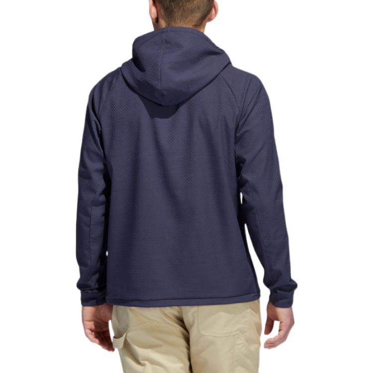 Men's adidas Solid Color Logo Drawstring Hooded Long Sleeves Blue HN0637