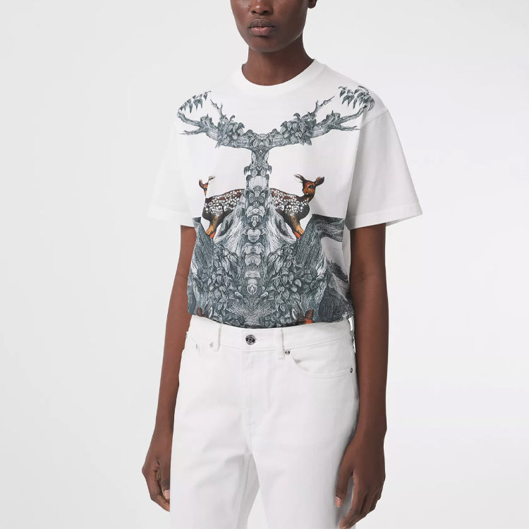 Burberry SS21 Sketch Printing Loose Short Sleeve White 80437441