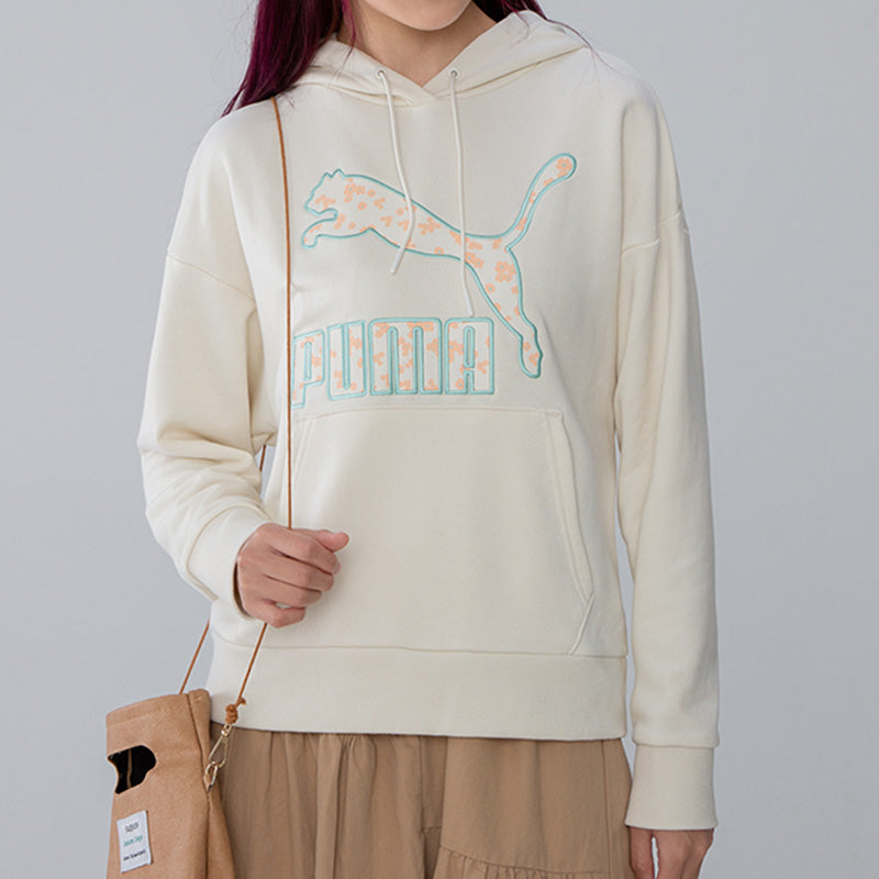 (WMNS) PUMA Logo Floral Graphic Hoodie 'Beige' 533214-73