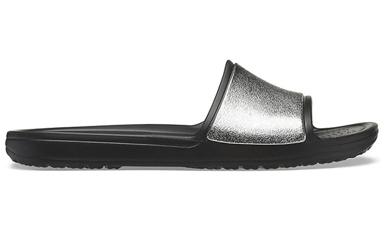 (WMNS) Crocs Sloane Shine Low Slide Flat Casual Black Silver Slippers 'Black Silver' 206921-001
