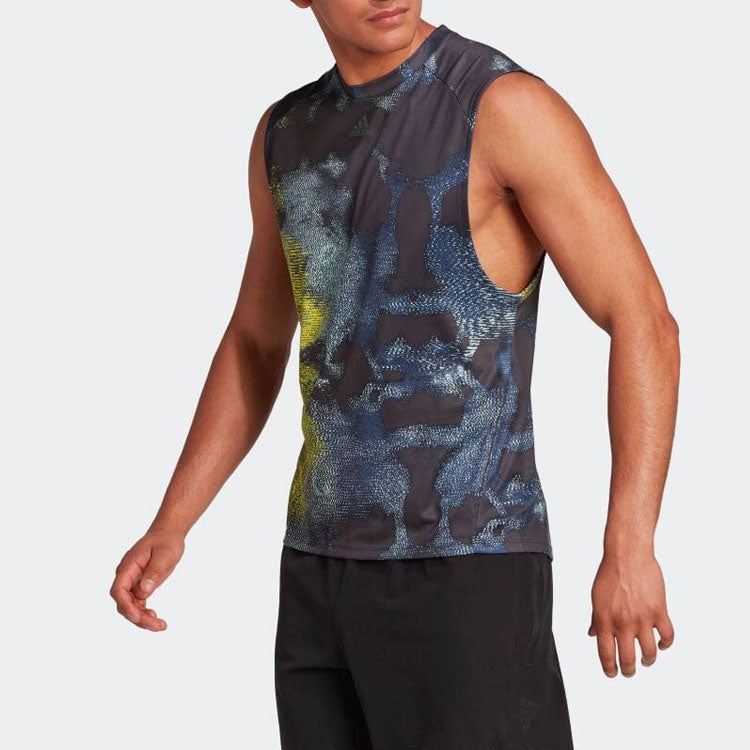 Men's adidas Colorblock Full Print Round Neck Sports Gray Vest HD3554
