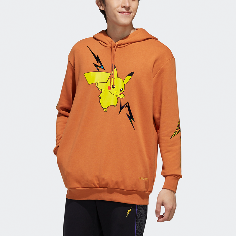 adidas neo M PKMN Pikachu Pattern Printing hooded Drawstring Khaki Brown FU3924