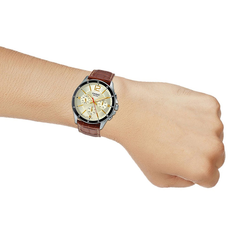 CASIO Waterproof Mens Light Brown Analog MTP-1374L-9A2V2021