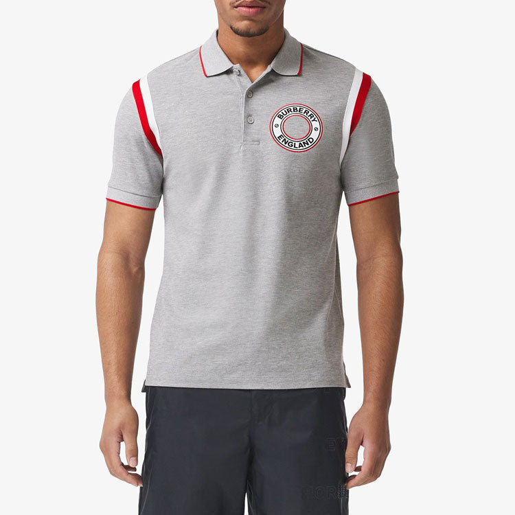 Men's Burberry SS21 Logo Pattern Cotton Polo Shirt Gray 80378531