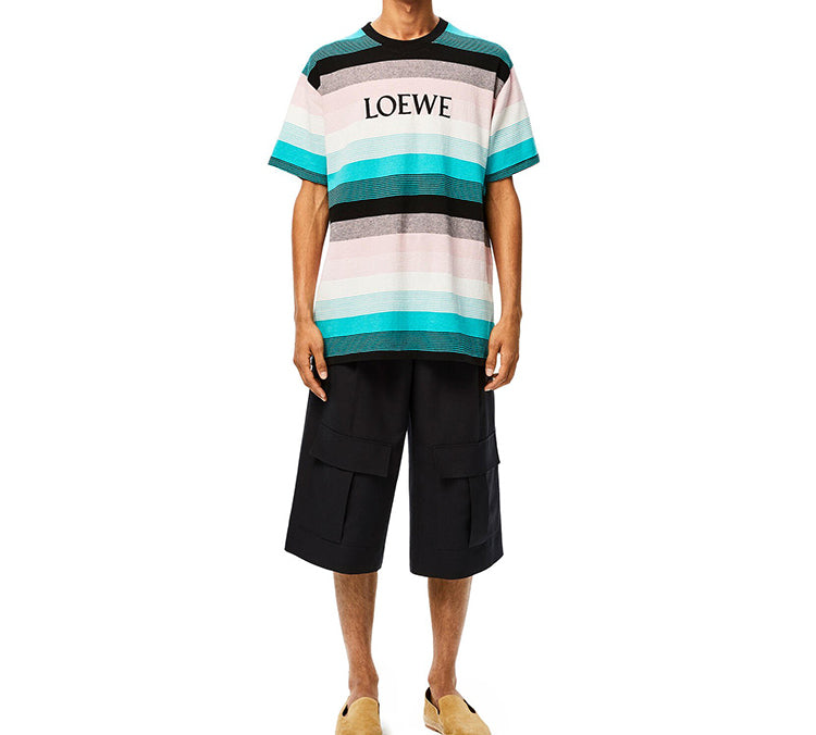 Men's LOEWE Cotton Stripe Embroidered Logo Short Sleeve H6109950PC-9990