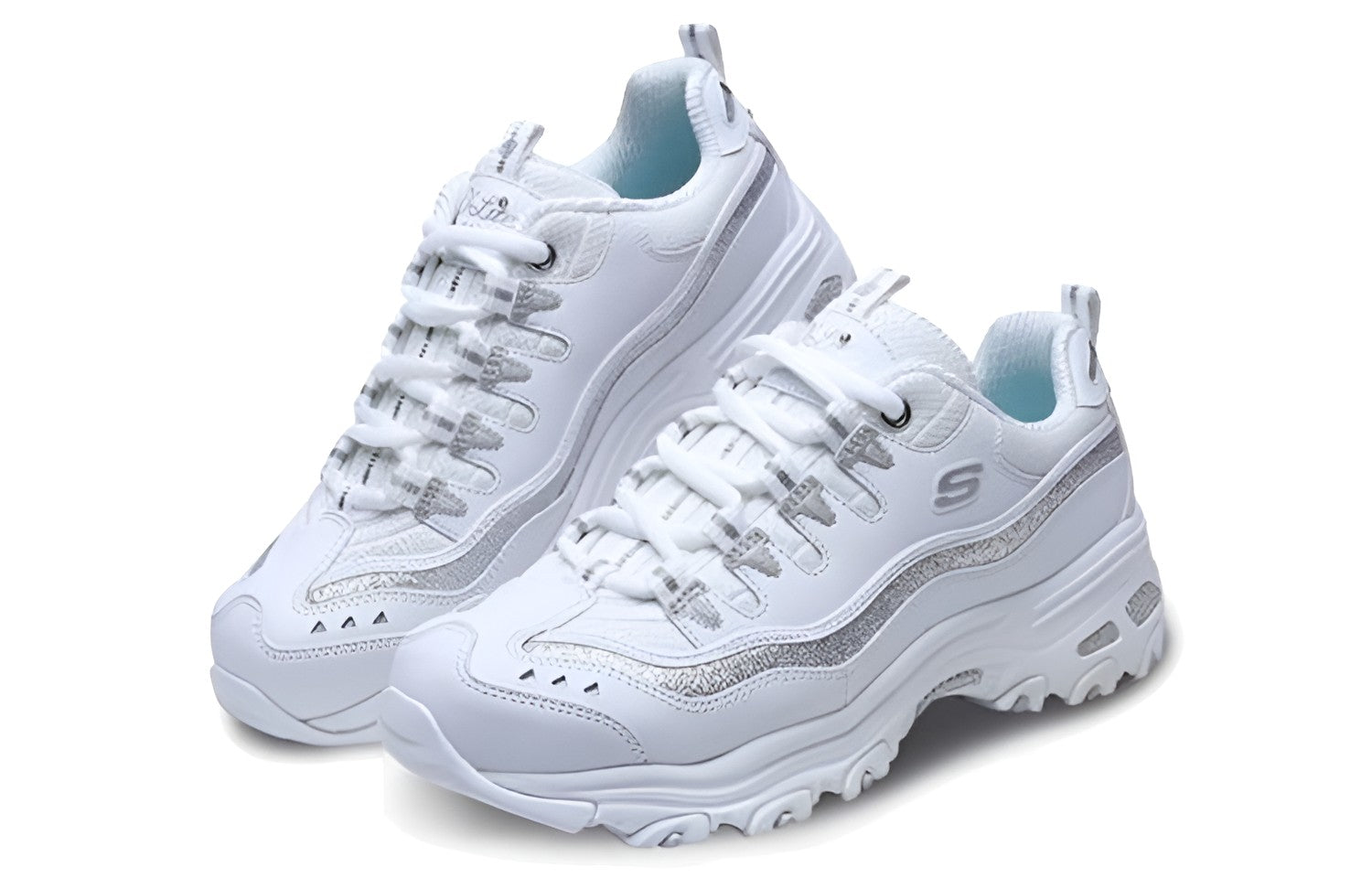(WMNS) Skechers D'lites-Now & Then 'White Silver' 11923-WSL