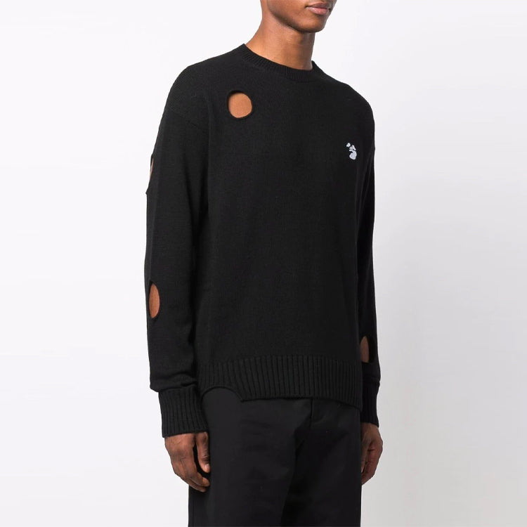 Men's Off-White FW21 Hollow Out Circular Round Neck Long Sleeves Pullover Wool Sweater Loose Fit Black OMHE092F21KNI0011001