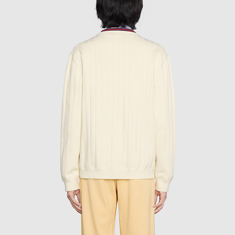 Gucci Knit Cotton V-Neck Cardigan With Web 'Ivory' 654984-XKBUR-9182