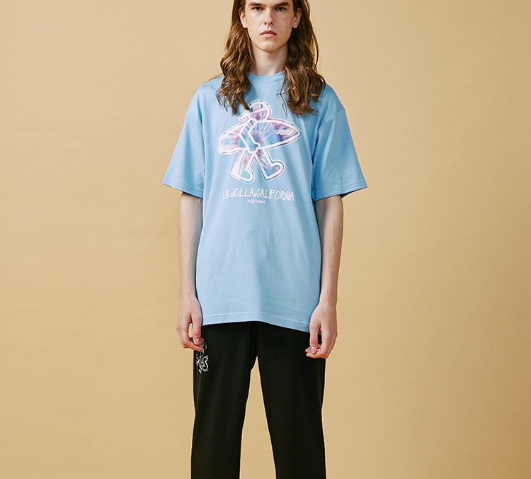 PJs Vigor Pattern Tie Dye Printing Short Sleeve Unisex Blue 20SSTS10212-P