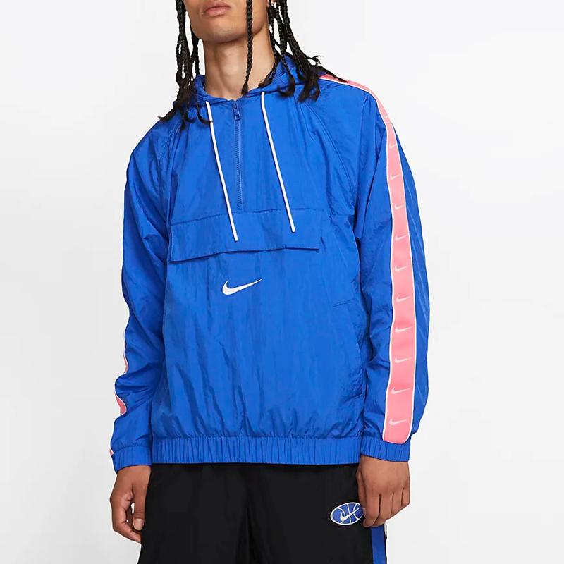 Nike Sportswear NSW Big Swoosh Back Large Half Zipper Sports hooded Jacket Blue Pink Bluepink CD0420-480