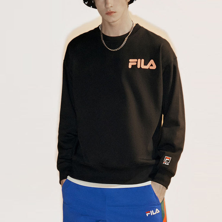 FILA FUSION Alphabet Logo Printing Sports Round Neck Pullover Couple Style Black T11U038205F-BK