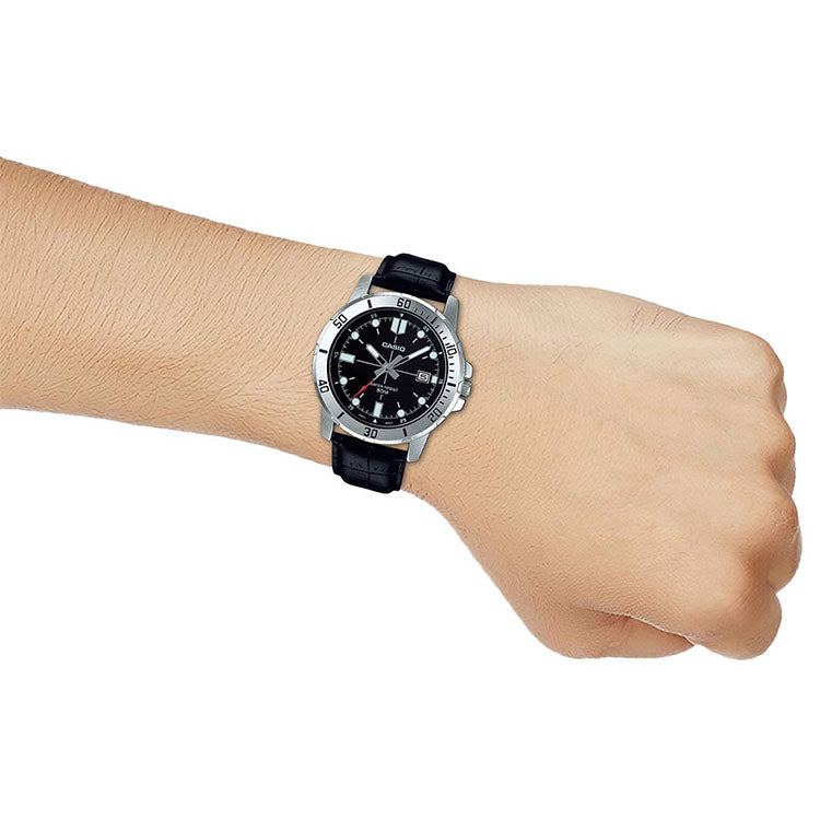 CASIO Leather Band Waterproof Business Style Men Mens Black Analog MTP-VD01L-1EVUDF